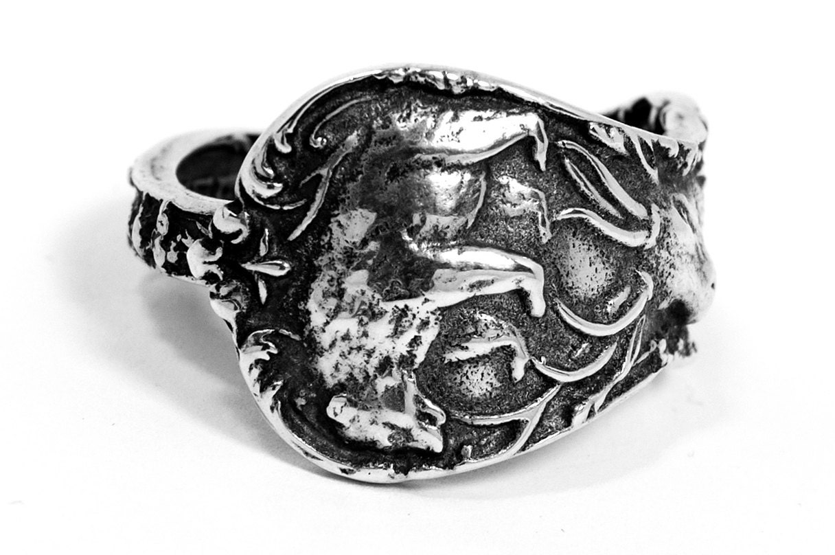 Yellowstone Bear, Elk & Buffalo 1950's - Sterling Silver Spoon Ring