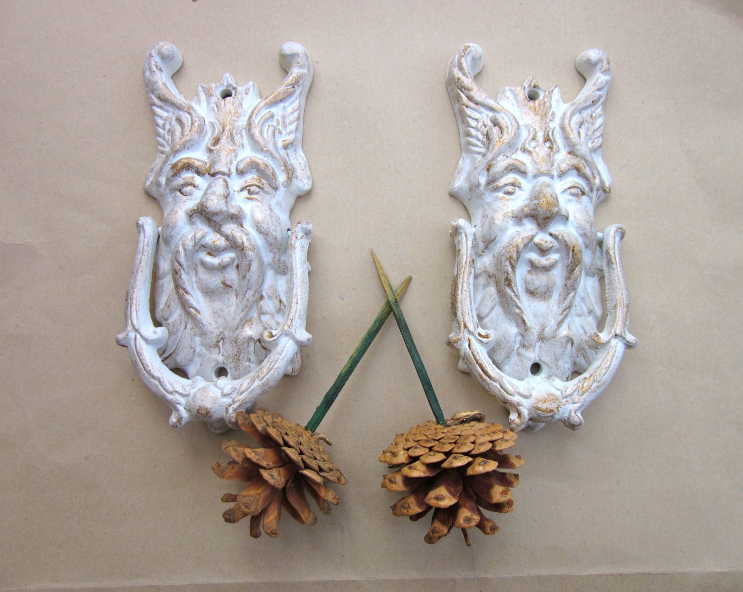 Door Knockers vintage cast iron shabby country chic gilded white