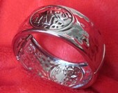 Hammered Silver Elephant Cuff Bracelet- 1 1/2" Wide Silver Embellished with Crimson Swarovski Crystal Eyes