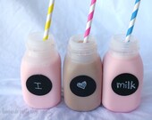 10SCHoolHouse MilK BottLeS---set of 10 with chalkboard labels--choice of lid color--farm parties--birthday parties Il_170x135