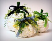 Stuffed Fabric Pumpkin Set of Three, Hand Made Fall Decor, Elegant Autumn Decoration, Collectible Plush White Pumpkins