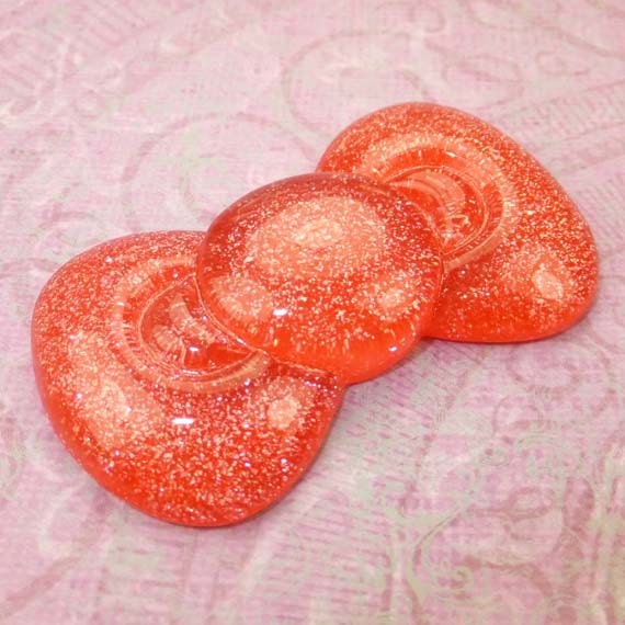 SALE - ( Jumbo ) Hello Kitty Red Glitter Bow Flat Back Resin Cabochon 59.5mm x 34.5mm (1 Piece ) - 1531 - BeadCoNet