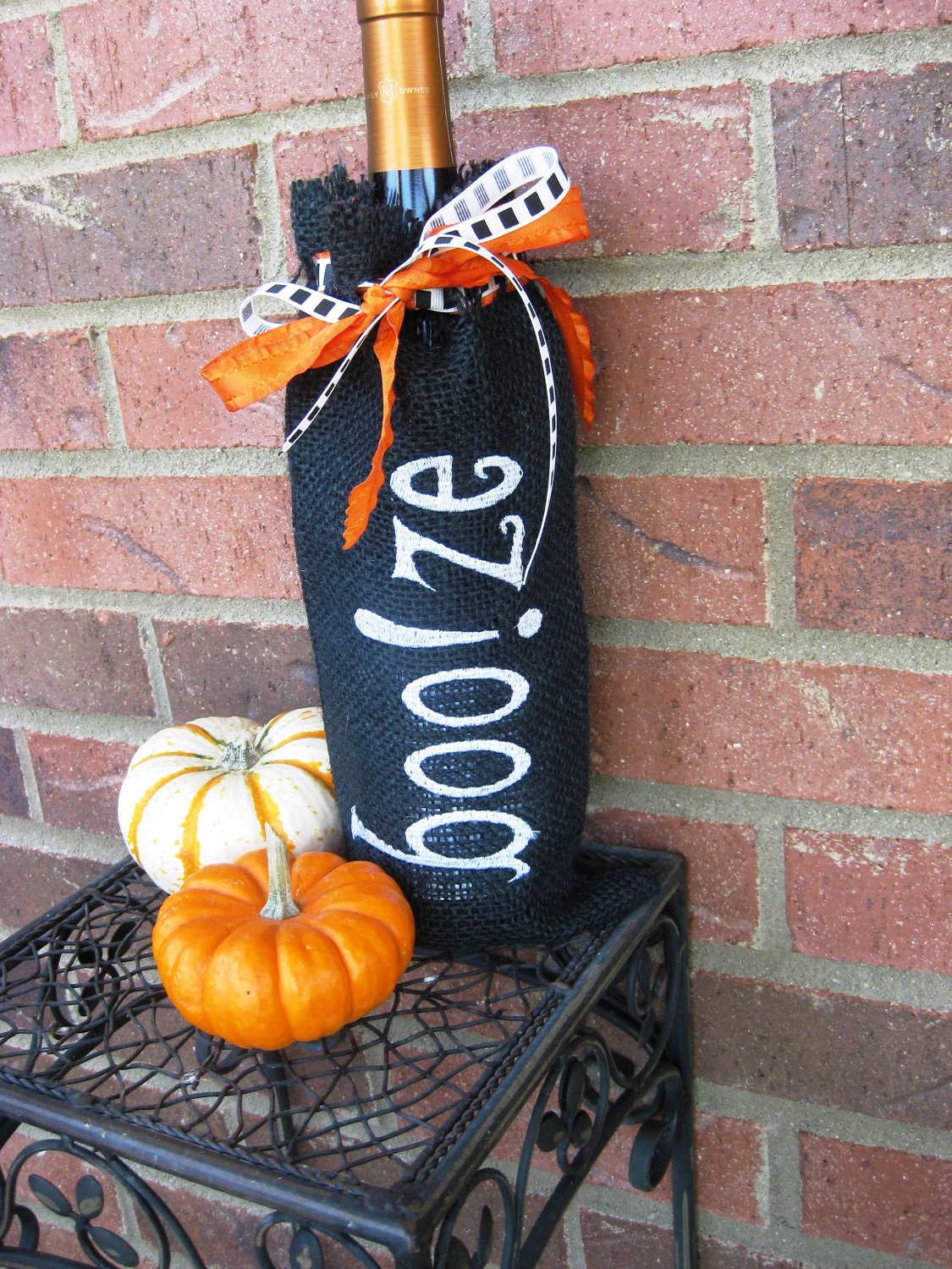 Embroidered  Burlap Wine Bag,  perfect for Holiday Gift giving