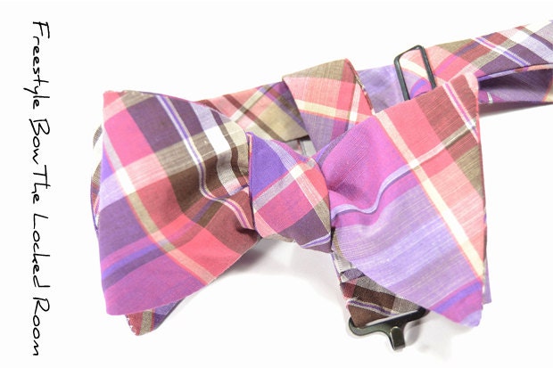 Wedding Mens Bow Tie The Looked Room Plaid purple, brown pink plaid bowtie