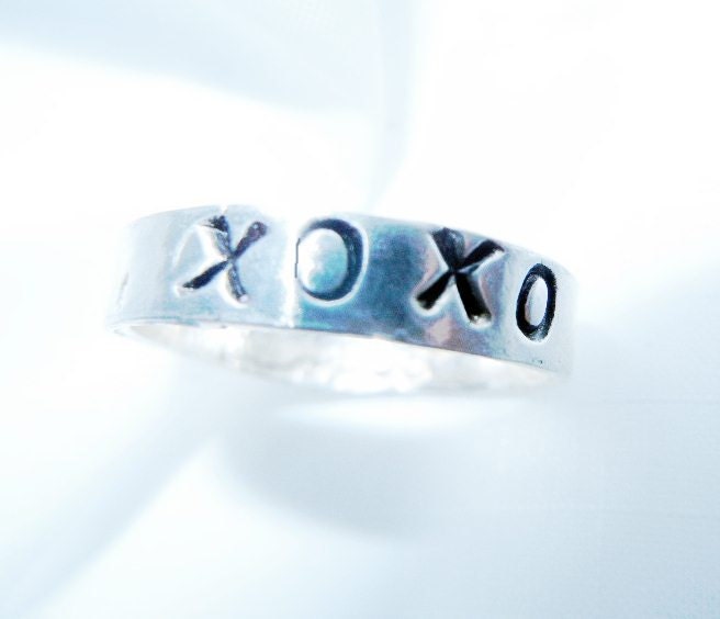 xoxo ring. Small Dainty Silver 999 Stacker Ring, Thumb Ring, Pinky Ring or Any Size