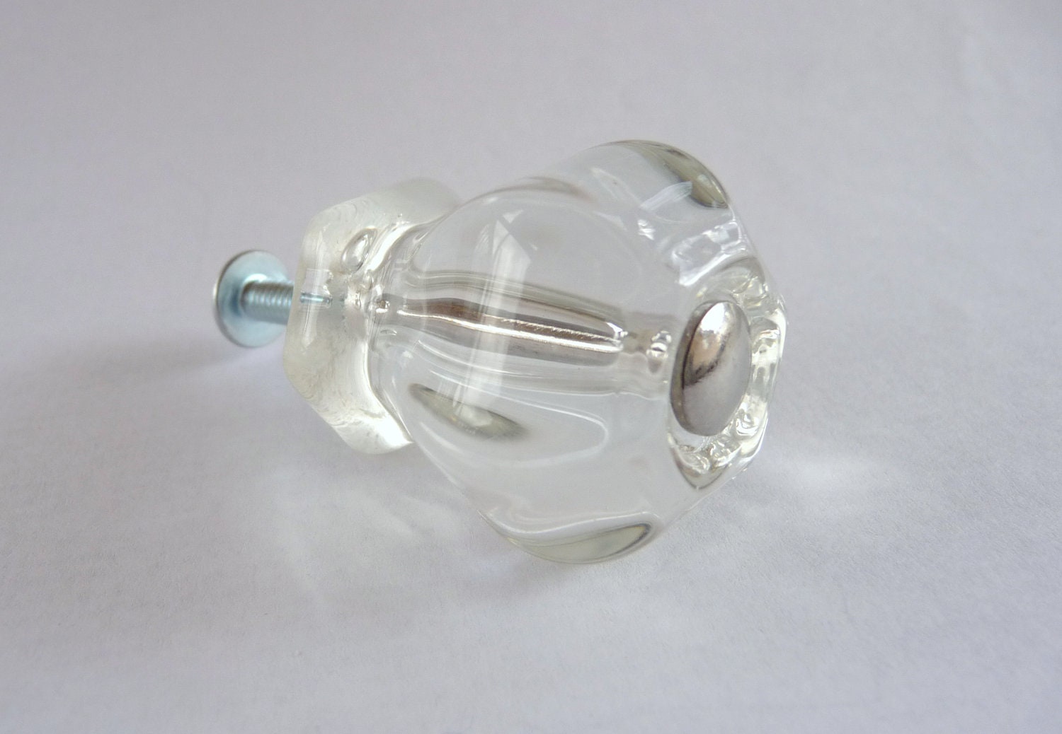 Vintage Crystal Faceted Glass Knob with Chrome Ferrule (2 avail.)