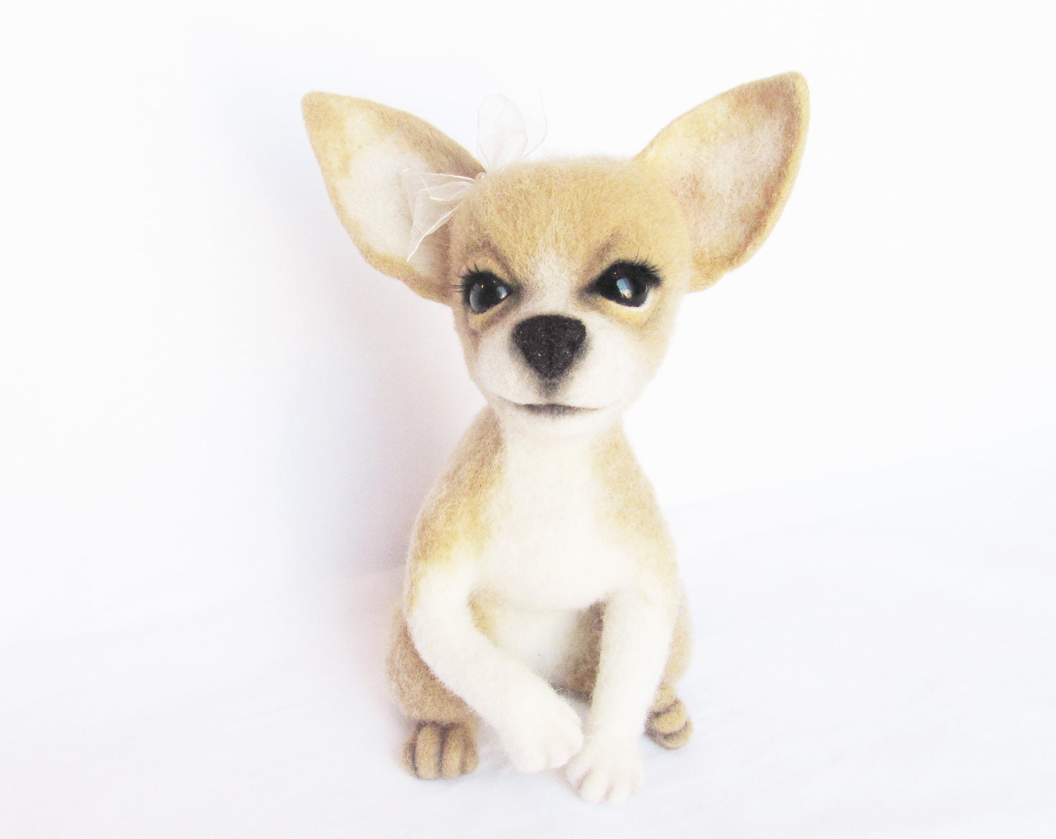 Felted Toy. Needle Felted Chihuahua life sized. Collectible Doll. Pastel beige white.