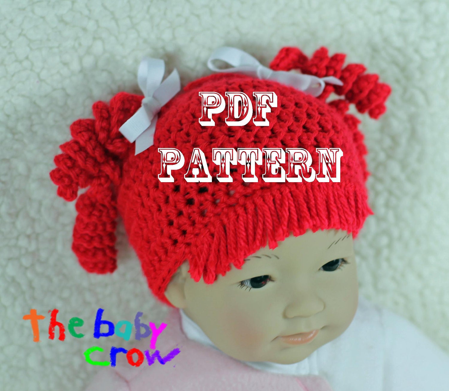 Crochet Baby Hat Pattern - Size 0 mos to 10 yrs - Raggedy Red Baby Hat Pattern - Photo Prop - Halloween Hat -  Crochet Baby Hat