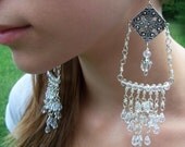 Earrings, Handmade Chandelier Crystal and Silver Shoulder Duster
