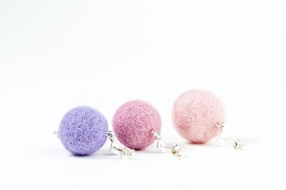Pastel Colour Felt Earrings Set of 3 Post Stud Small Short Summer Earrings