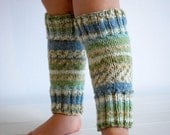 Warm knitted legwarmers blue green cream neutral colours boys girls unisex accessories winter fall toddler childrens leg warmers long socks