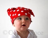 Red spotty beanie hat white polka dots toddler baby newborn girl boy jersey ladybird cap
