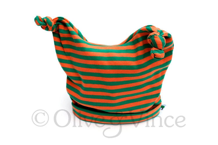 Cute baby hat orange green stripy double knot beanie cap ireland funky toddler fashion children fruity bright fun colourful kids clothing
