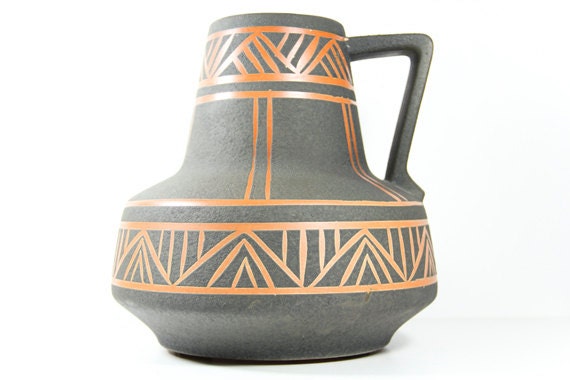 West German Floorvase Tribal Black Orange