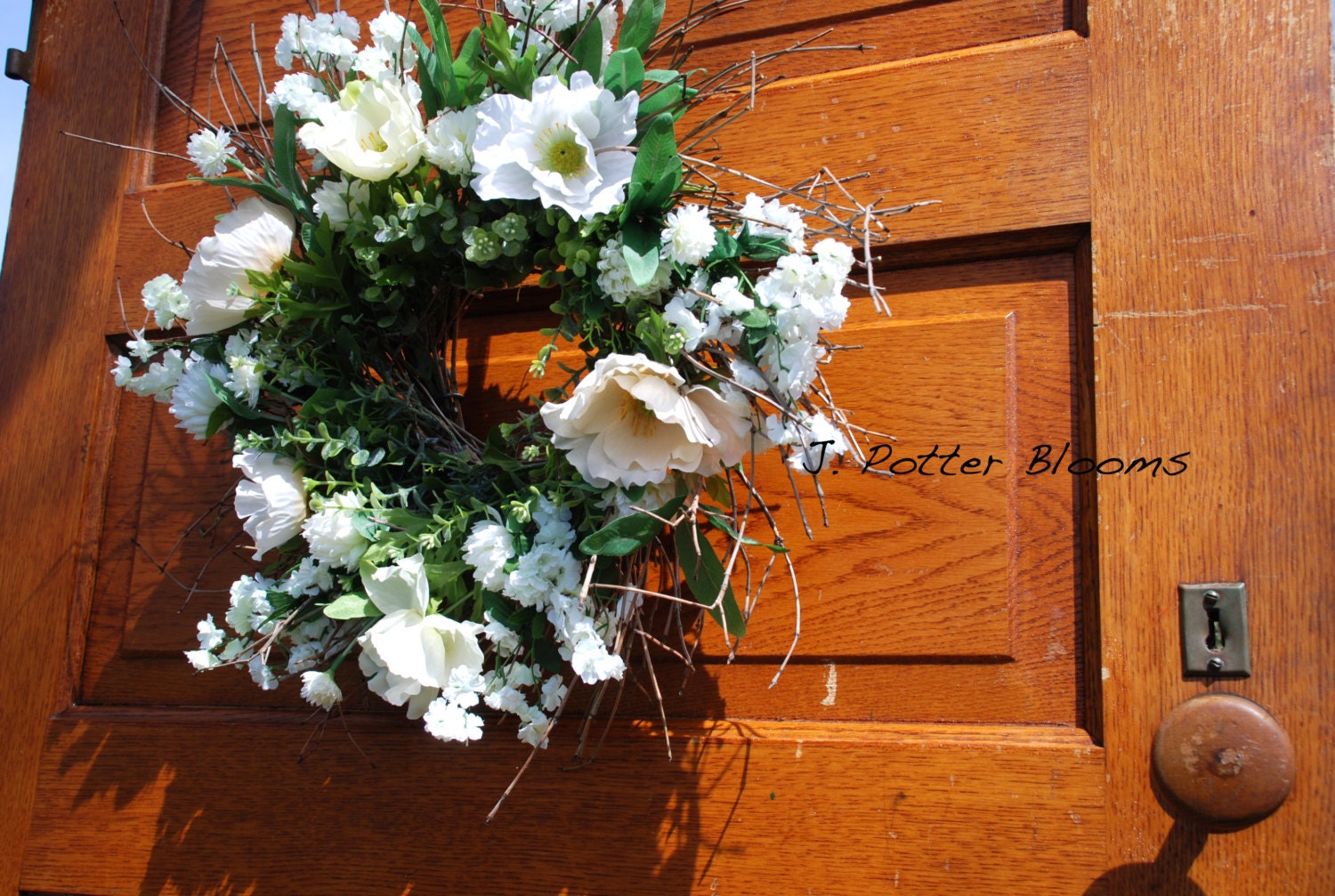 Front Door Wreath, White Rose Wreath, Cottage Wreath, Wedding Wreath, Summer Wreath, Meadow Wreath, Country Decor, Twig Wreath