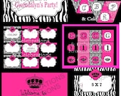 Zebra Diva Party Printables -For Girl, ladies or woman party, Birthday, wedding or bridal shower- Pink - Glamour - Complete Package Il_170x135