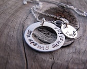 Personalized Necklace - Hand Stamped Mommy Jewelry - Washer Necklace Open Circle - Mommy Sterling Silver with Birthstone Drop and Charm