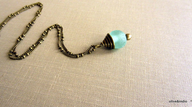 Teal Sea Glass Pendant Necklace