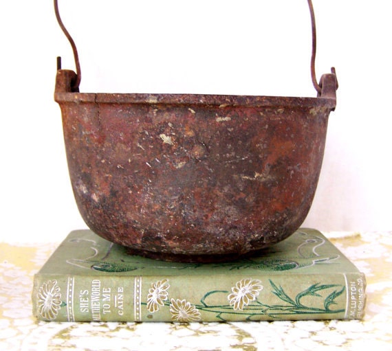 Vintage Industrial Cast Iron Pot / Planter / Kettle