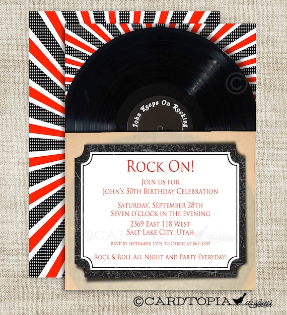 ROCK and ROLL Birthday Party Invitations Retro Vinyl Record Adult Party Invitations Digital DIY Printable Personalized - 105815661