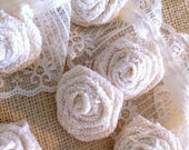 Ivory Burlap Roses, Shabby Chic , Cottage, Accessory, Assorted Colors, 2.5 - 3 inches, Home Decor Fashion ( 4 )