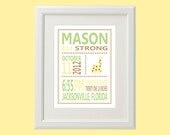 8x10 Personalized Giraffe Birth Stats Print (More Colors & Sizes Available)