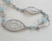 Wire Wrapped Amazonite Sterling Silver Leaf Delicate Necklace Fine Gemstone Jewelry Handmade One Of A Kind Pastel Green Semi Precious Stone