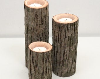 Tree Branch Candle Holders I- Rustic Wood Candle Holders, Tree Slice, Wooden Candle Holders