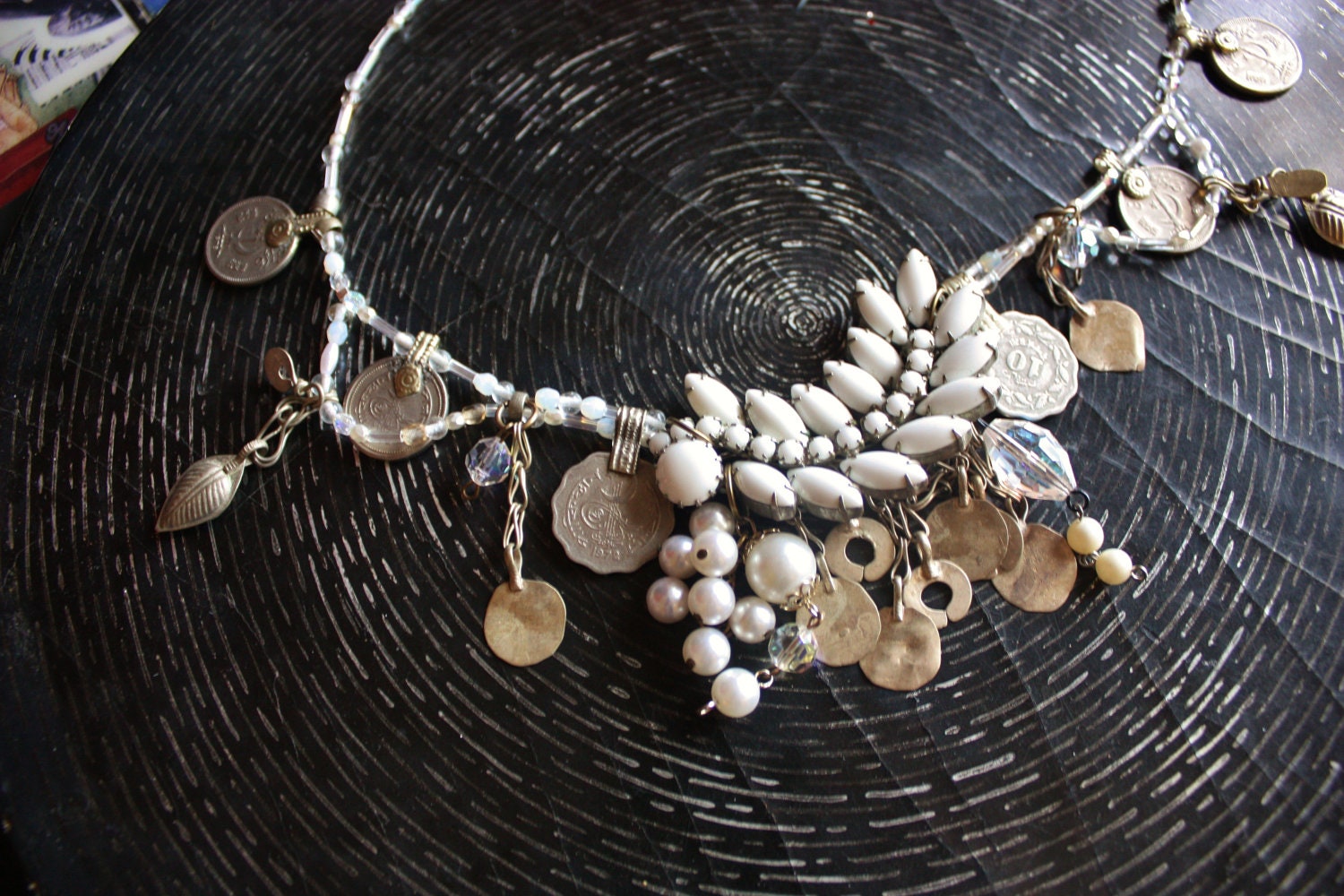 SALE- Tribal Assemblage Necklace- Snowfall- Vintage and Kuchi Charms