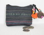 Tiny Coin Pouch Bag Purse Hill Tribe Fabric Vintage HMONG Hemp Handmade Thailand (BG290VS.390)