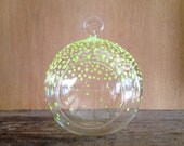 Neon green dots, hand painted hanging glass terrarium. Just add your air plant. Cute desk accessory.