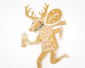 Deer with Beer - Articulated Paper Doll by Dubrovskaya. Kraft paper, hand painted, MADE TO ORDER.