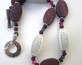 Carved Wood & Stone Necklace