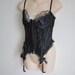 Vintage corset teddie cai with garters black lace up front Fredericks 36 bust