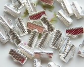 13mm Silver Plated Ribbon End Clamps, 20 PC