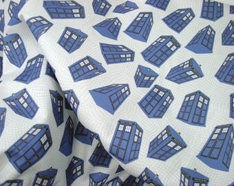 Doctor Who Fabric Yard - Spinning Tardis on White
