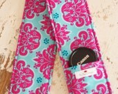 DSLR Camera Strap Cover- lens cap pocket and padding included- Pink and Blue