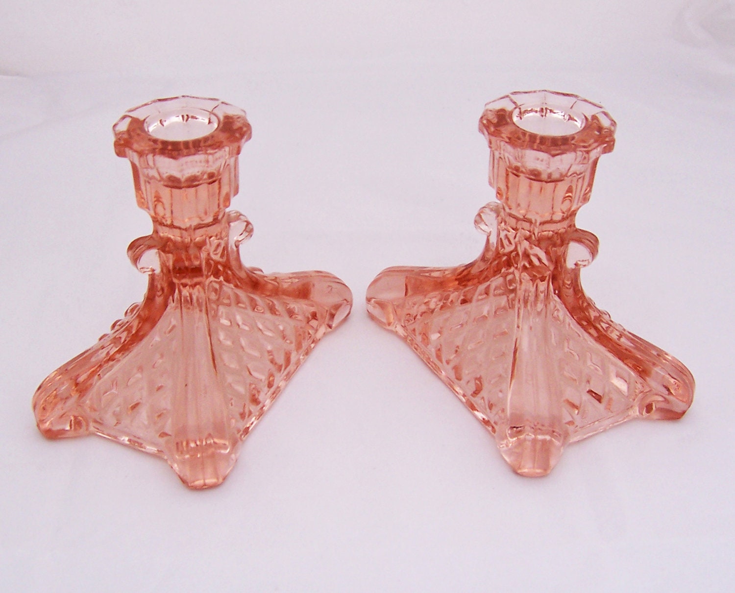 Vintage Pink/burgundy Pair of Glass Vanity Candle Holder, 1940s, 1950s