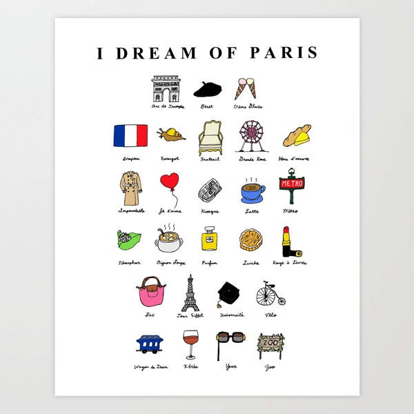 I Dream of Paris (French ABC's)- 8x10 Illustration Print