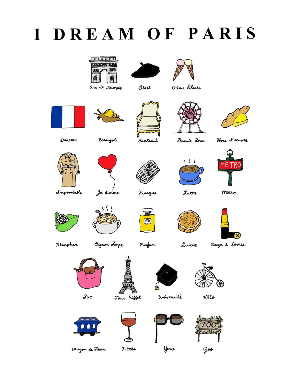 I Dream of Paris (French ABC's)- 8x10 Illustration Print