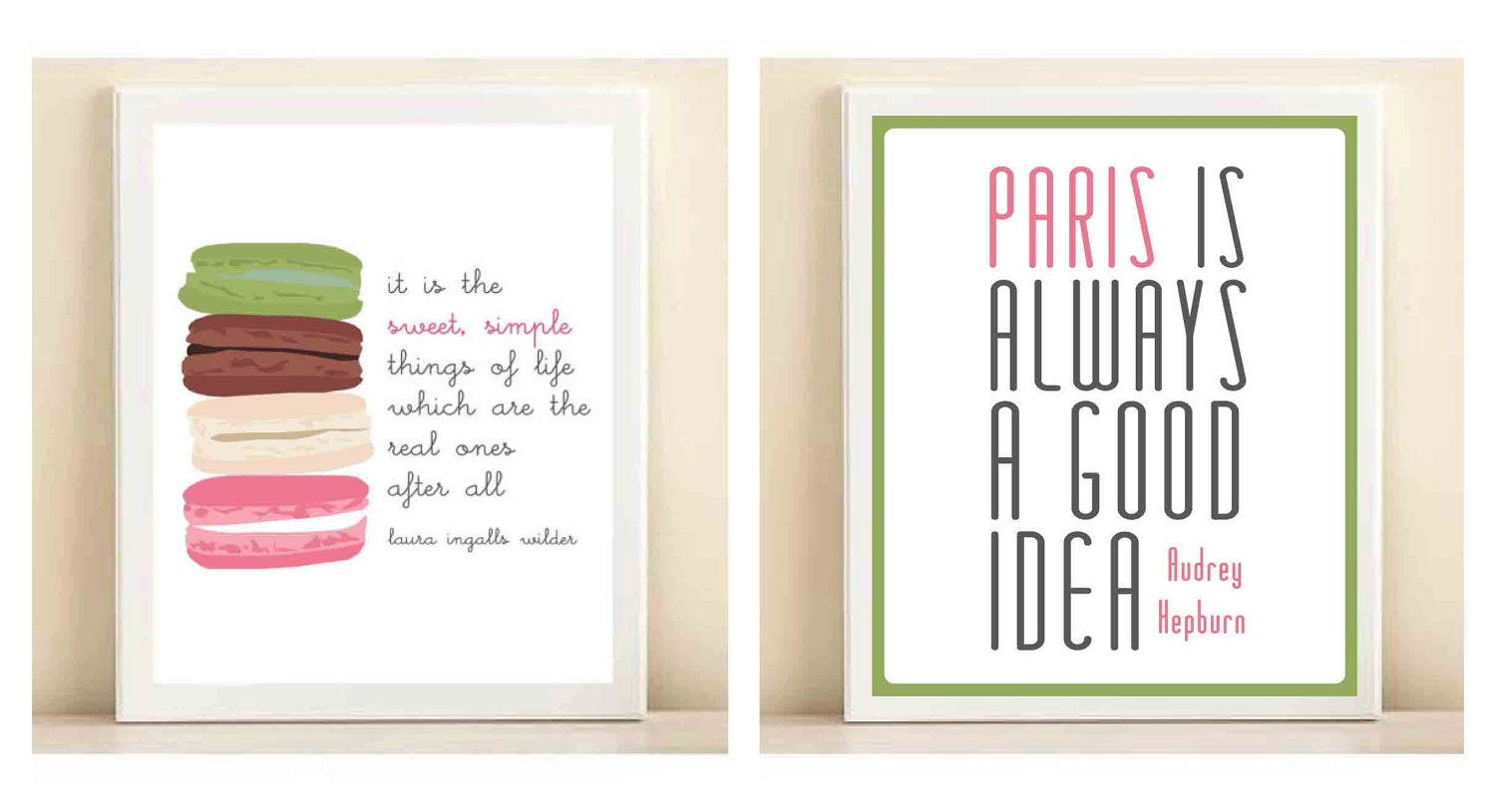 The College Prepster and Amanda Catherine Designs 'Macaron' & Pink and Green Audrey Hepburn 'Paris print posters