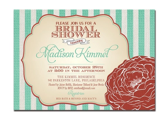 Modern Baby Shower Invitation Navy & Red Flower Bridal Shower Nautical Wedding Invitation DIY Digital or Printed - Madison Style
