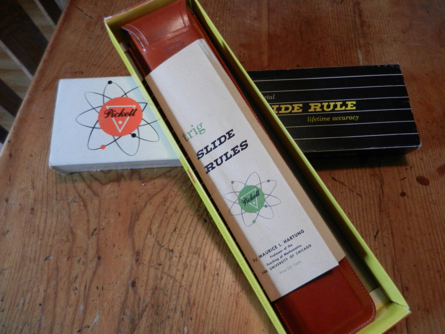Vintage NEW in BOX 1960s Picket & Eckel 10 in All metal Slide Rule in Leather Case