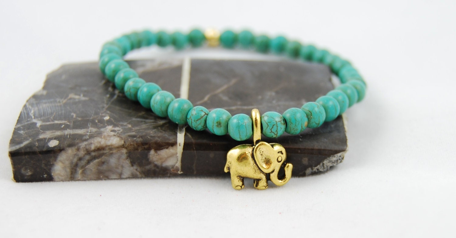 Elephant Bracelet, Turquoise, 4mm Beads