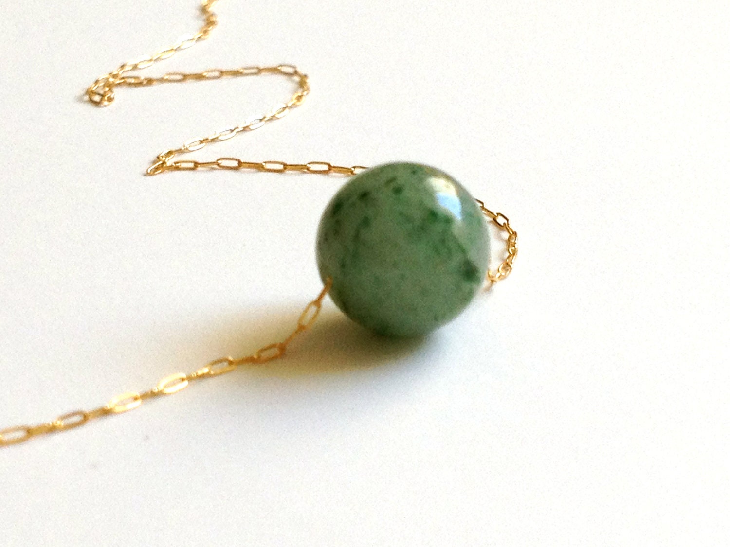 Lucky Jade // feng shui on delicate silky gold chain - elegant jewelry by LilahV