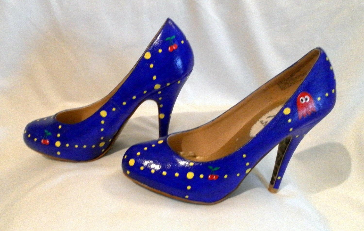 Custom Hand Painted Ms. Pac-Man High Heel Shoes Size 7