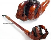 Churchwarden Pipe Decorated with Leather. Exclusive DRAGON CLAW Tobacco Pipe , Smoking Pipe, Pear Wood 13'', Designed for pipe smokers