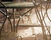 French Photography Bistro CafeTable Chairs Golden Sunlight Morning Coffee Gold Street Cafe Coffeehouse, 8 x 10 Fine Art Print