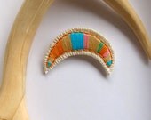 Southwestern jewelry embroidered brooch crescent pink lime blue tan salmon