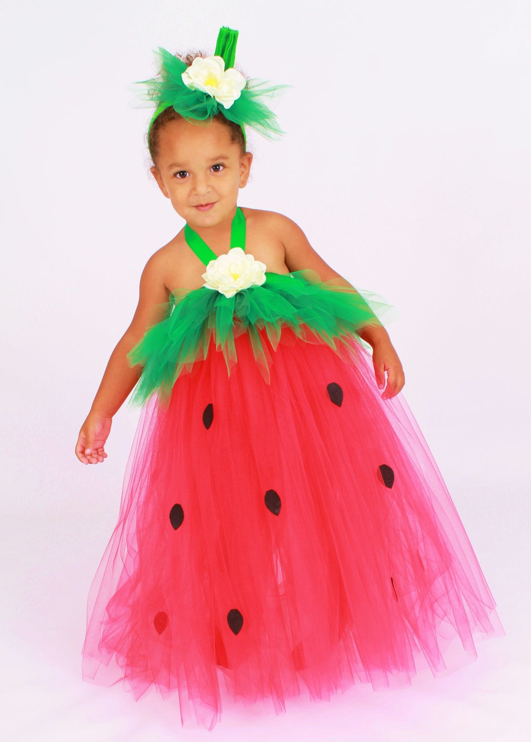 Tutu Dress - Strawberry Birthday or Halloween Costume - Red & Green - Berry Beauty - Newborn to 12 Month Infant Girl Il_170x135